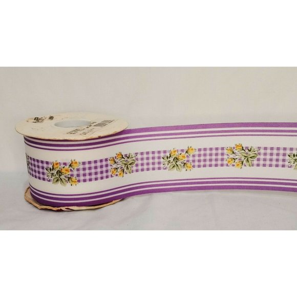 Lion Ribbon Rustic Rose Yellow Roses 2.5" Nylon Cotton White Purple 25 yards - Picture 2 of 8